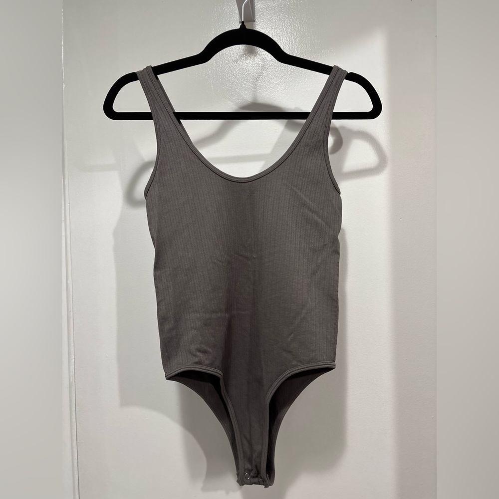 flirtitude Gray Ribbed Tank One-Piece Bodysuit Medium